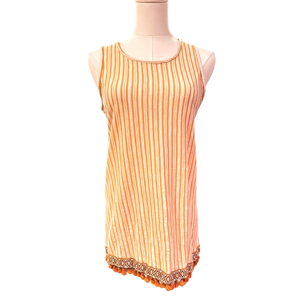 W5 Striped Fringe Hem Sleeveless Boho Tank Top Mustard Yellow Small
